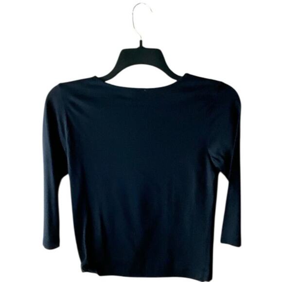Cubix Silk Top S 3/4 Sleeve Crewneck Keyhole Casual Minimalist Preppy Pullover - Picture 4 of 6